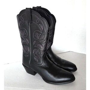 Ariat Heritage Western R Toe Boots Sz 7C Wide Black Leather Cowgirl Rodeo